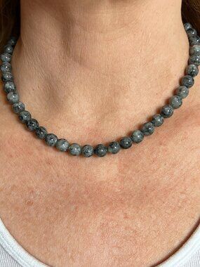 Stone necklace Larvikite or Map Jasper 18" 70 g